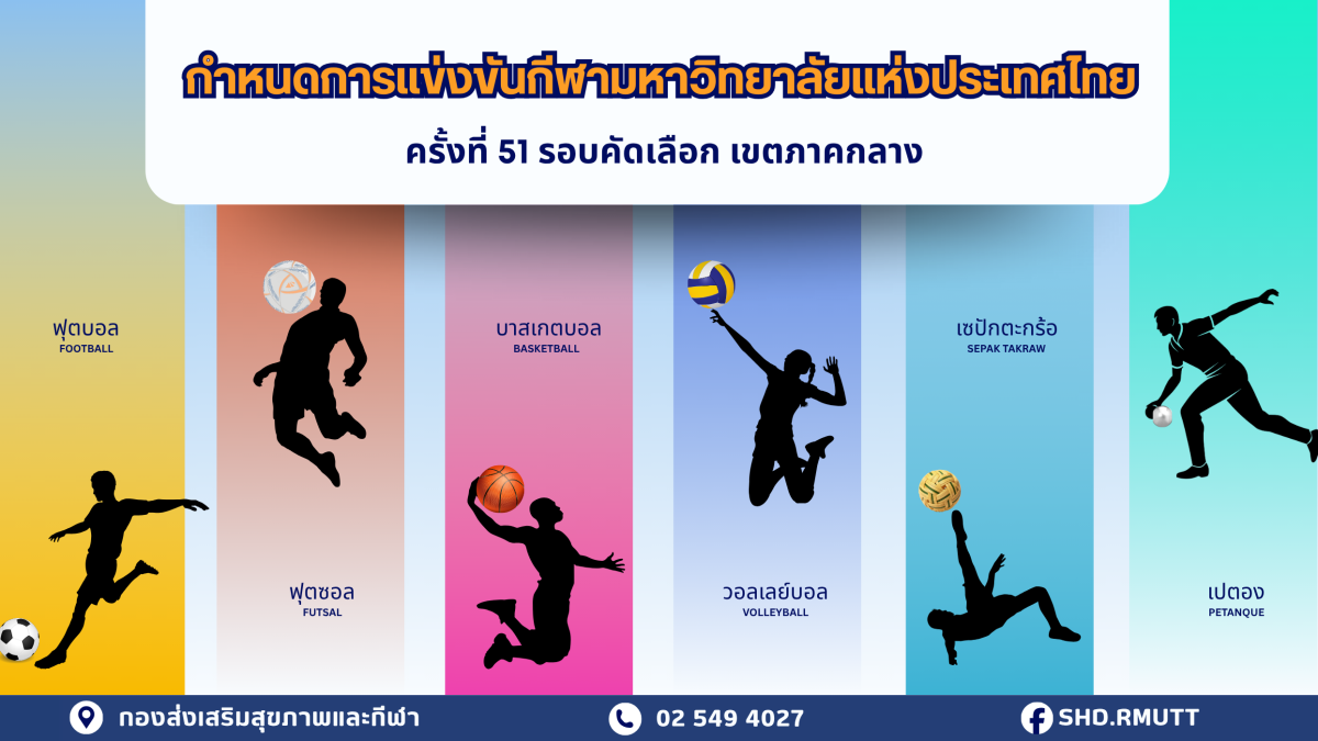 รายละเอียดการแข่งขันกีฬามหาวิทยาลัยแห่งประเทศไทย ครั้งที่ 51 "ธัญบุรีเกมส์" รอบคัดเลือก เขตภาคกลาง