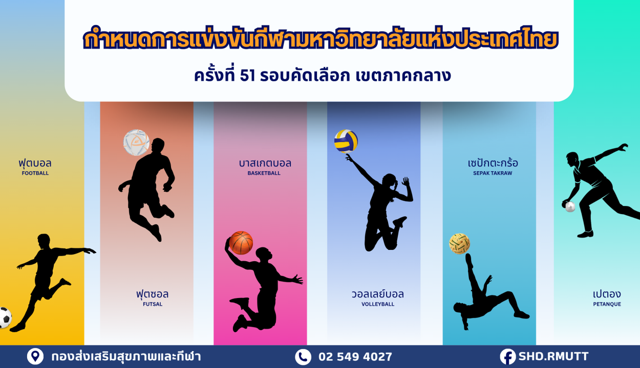 รายละเอียดการแข่งขันกีฬามหาวิทยาลัยแห่งประเทศไทย ครั้งที่ 51 "ธัญบุรีเกมส์" รอบคัดเลือก เขตภาคกลาง